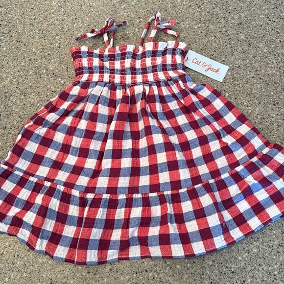 CAT & JACK Plaid 4th of July Dress *NEW* - Picture 2 of 7